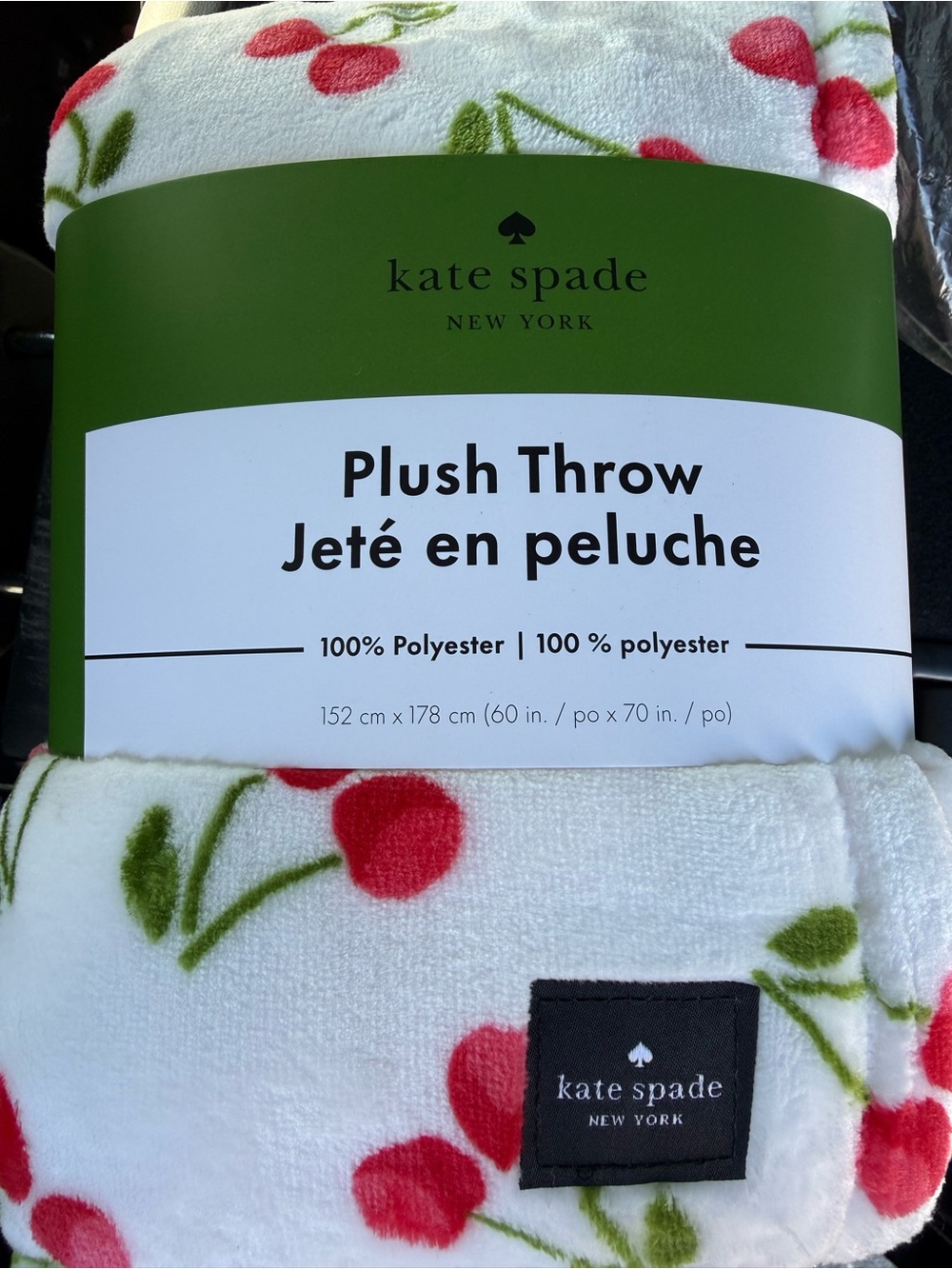 kate spade Cherry-Print Plush Throw in White and Red